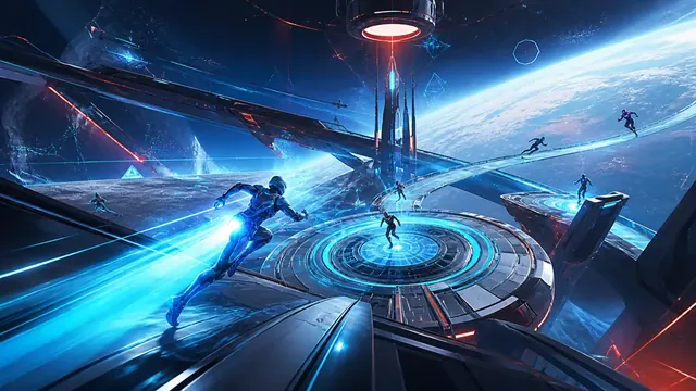 Science-fiction competition arena with evidence tracking