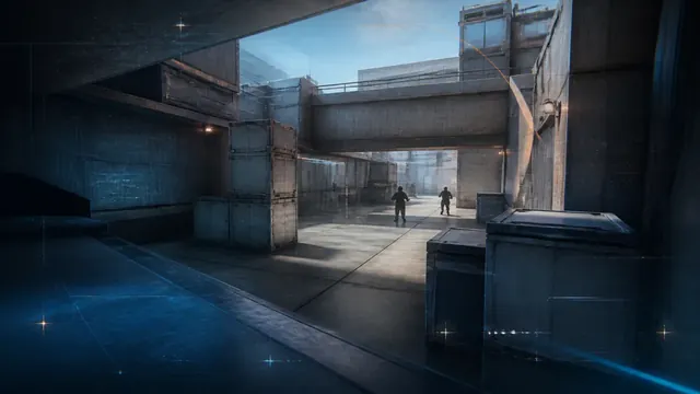 Counter-Strike 2 industrial arena with forensic markers
